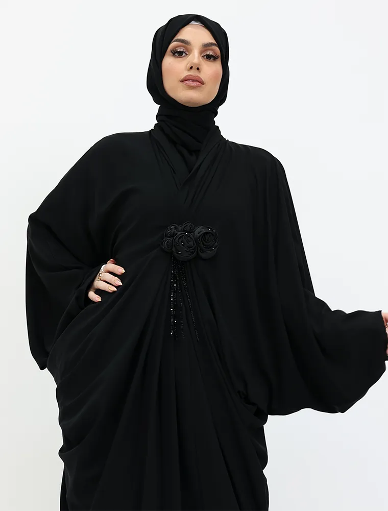 Black Rose Batwing Abaya